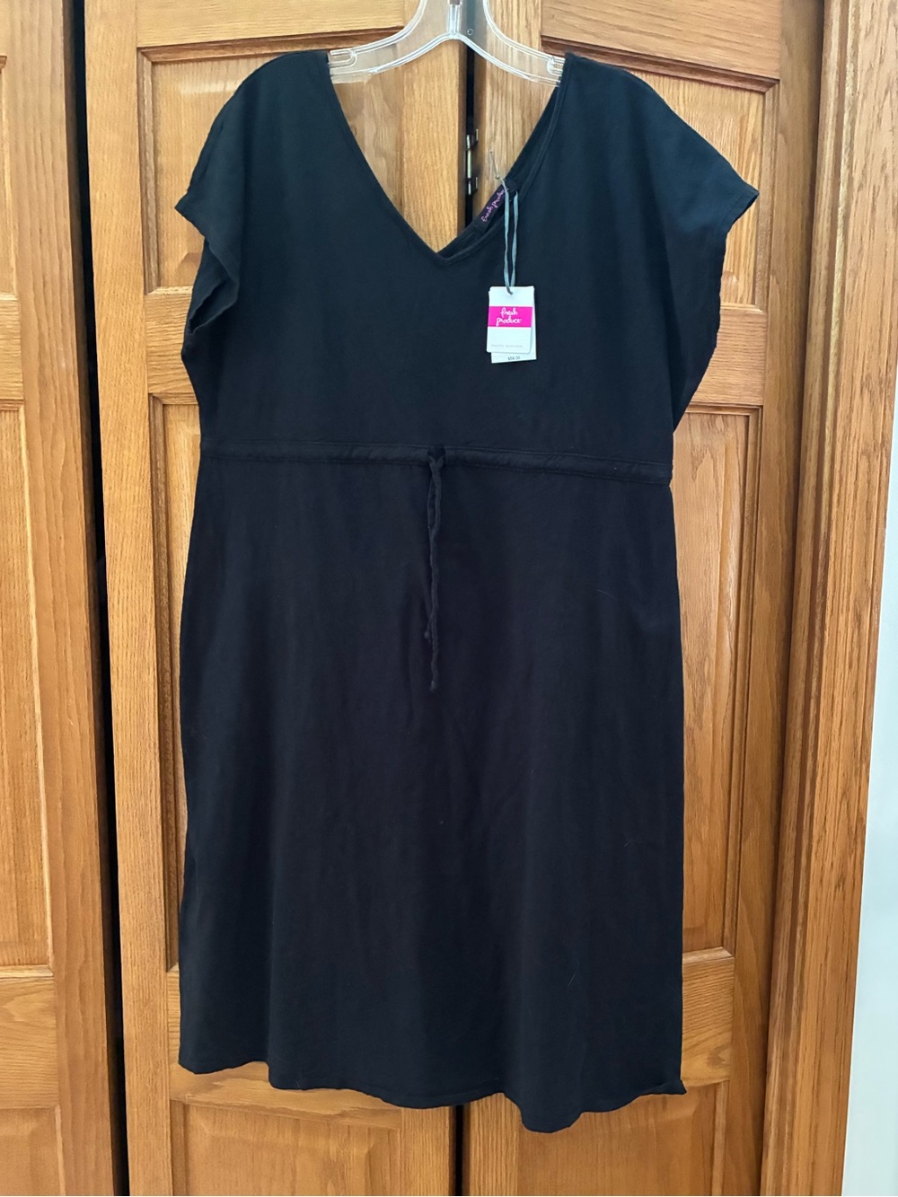 fresh produce Black V-Neck Tie-Waist Midi Dress